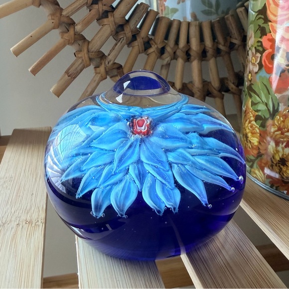 Other - SOLD Blue Floral Glass Art Piece